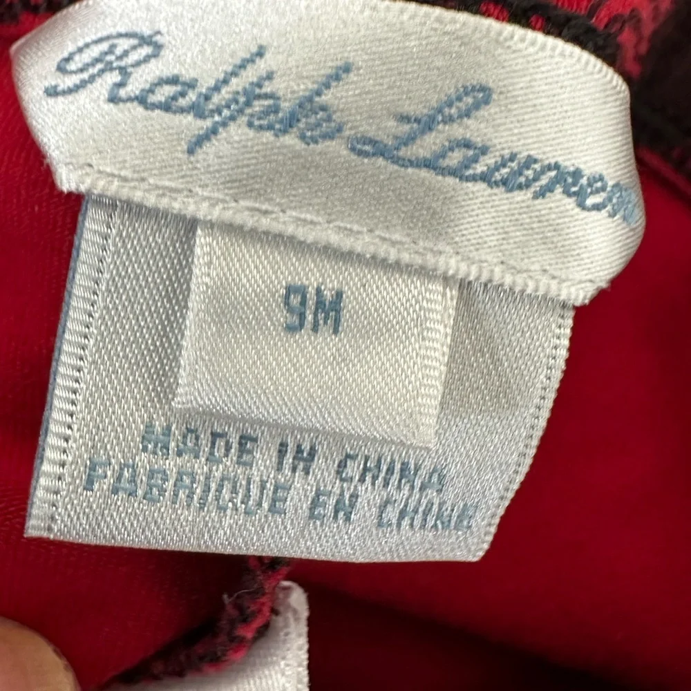 New Ralph Lauren Baby Girl Red & Black Buffalo Check Leggings Size 9 Months